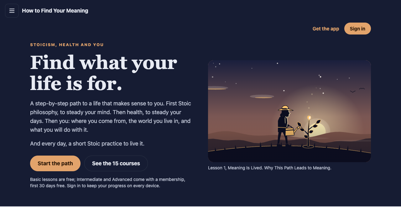 How to Find Your Meaning's home page on a computer: Find what your life is for, and the first lesson